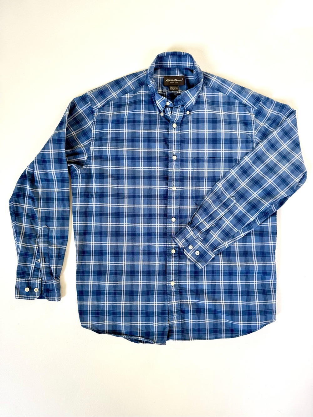Eddie Bauer Blue & White Plaid Button-Down Shirt